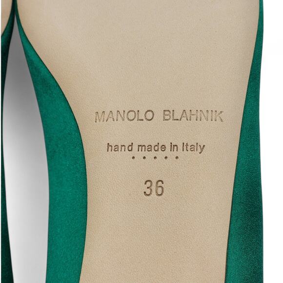 Manolo Blahnik Hangisiflat Jewel Buckle Flat Pumps - Satin - Green 36 5.5 $1095 - Picture 6 of 7